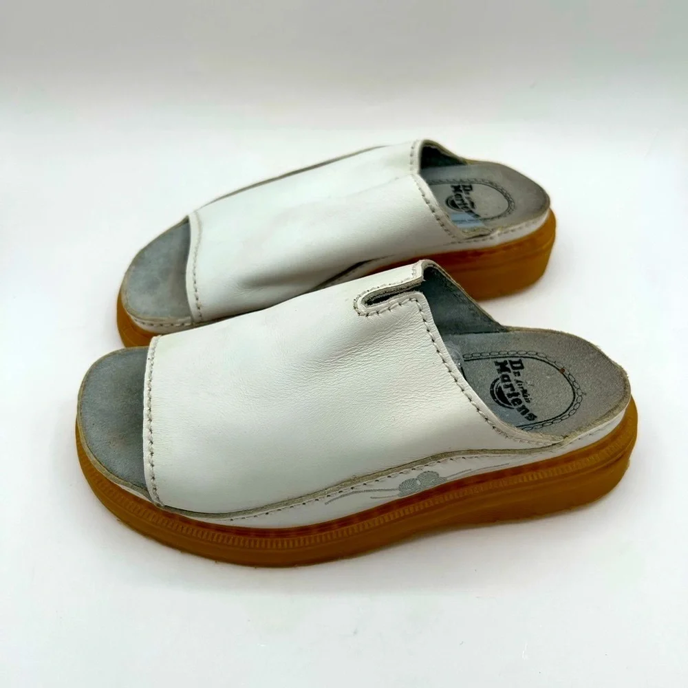 Dr Martens Vintage Y2k Sandals White Leather Chunky Sole Slides Flower England - Picture 7 of 16